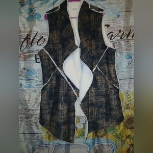 LuLaRoe Brown Plaid Vest with White Lining